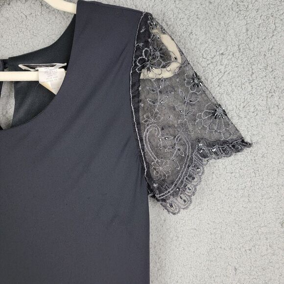 VTG Jeffrey Dara Tom Barra 8 Rhinestone Lace Sleeve Black Dress 90s Flared Y2K - Picture 4 of 16